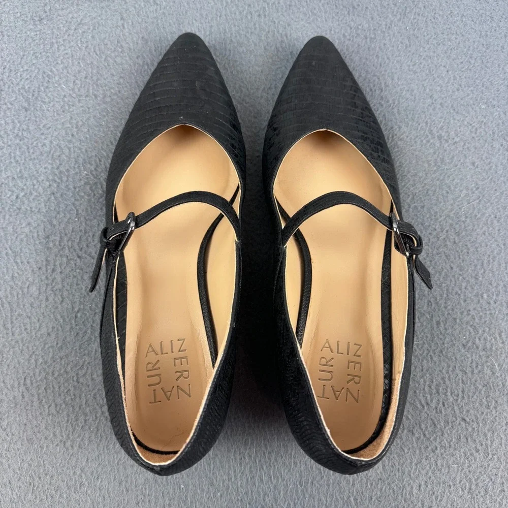 Naturalizer Florencia Pump Womens 7.5W Black Lizard Mary Jane Block Heel